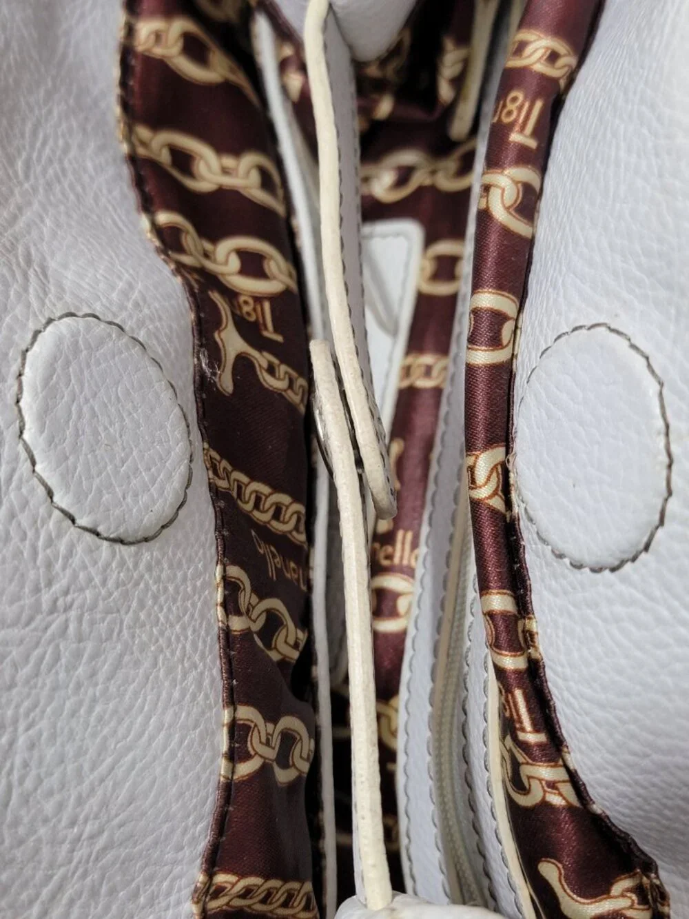 Tignanello White Pebbled Leather Satchel Shoulder Bag Silver Buckle Hardware
